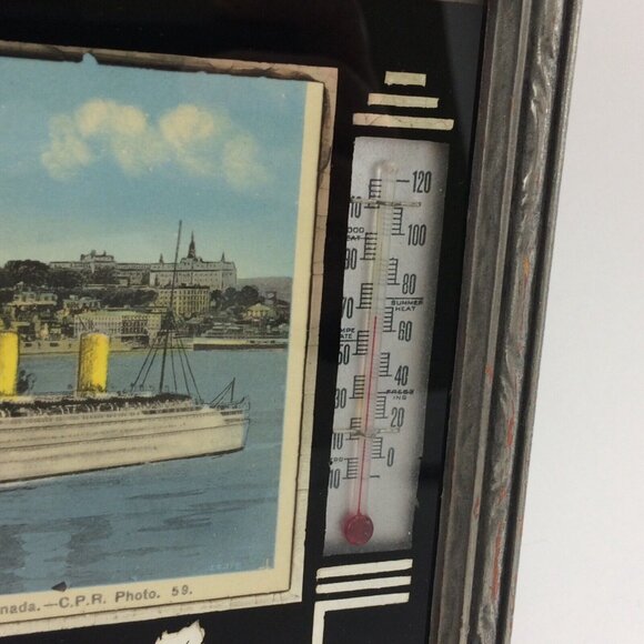 Vtg Framed Empress Britain Boat Postcard Chateau Frontenac Quebec Thermometer - Picture 3 of 16